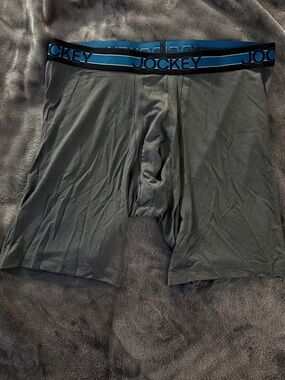 Jockey Men's Boxer Briefs in Gray with Blue Waistband